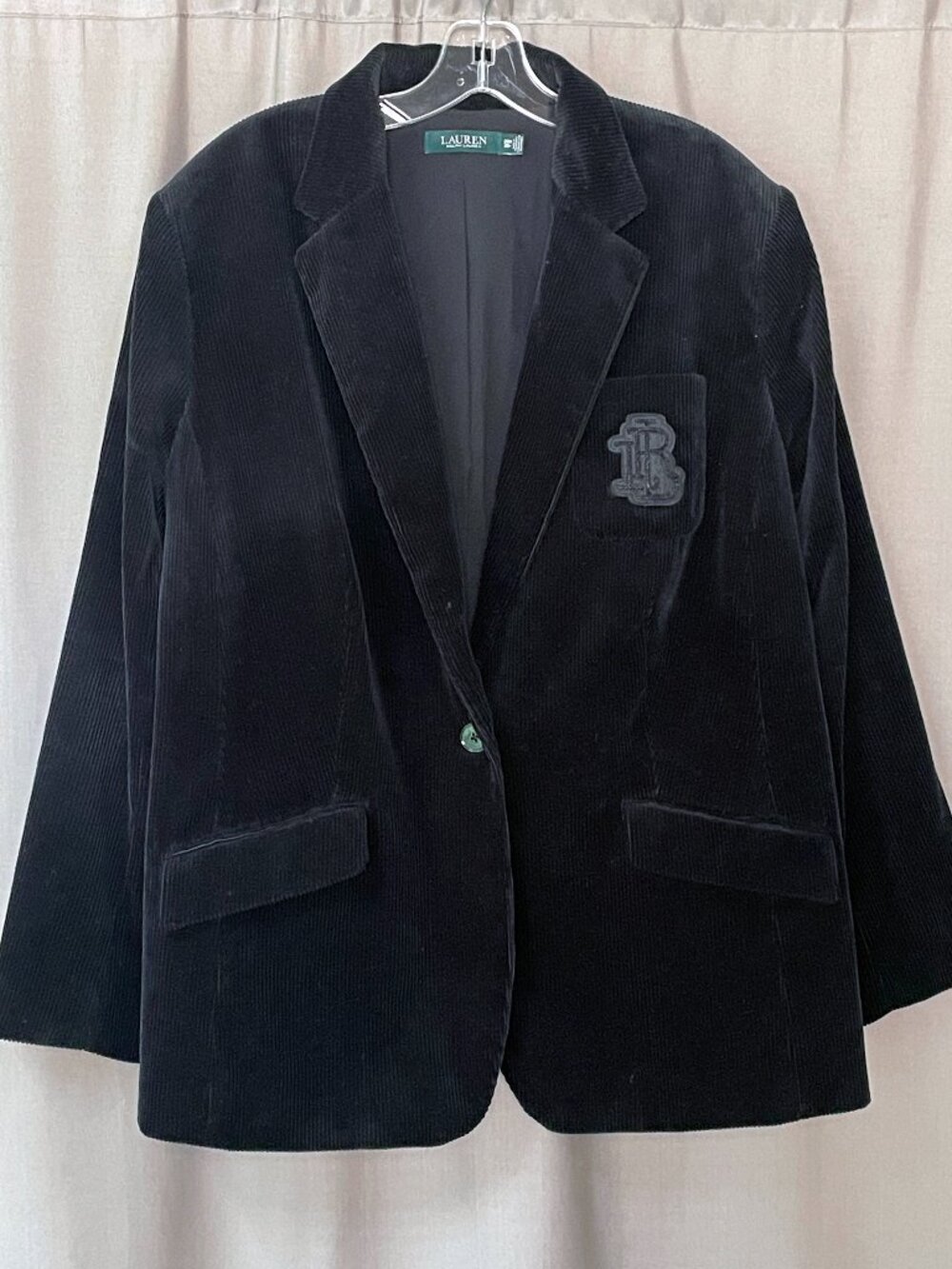 Lauren Ralph Lauren Black Corduroy Bullion Crest Patch Blazer Jacket 20W
